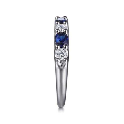 14K White Gold Diamond and Oval Sapphire Band Ring