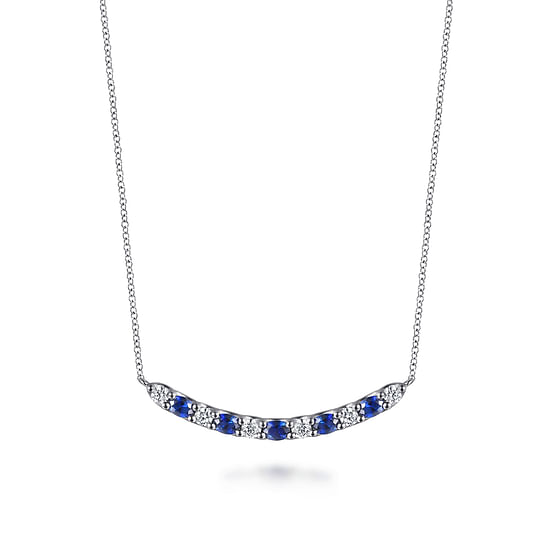 Gabriel - 14K White Gold Diamond and Oval Sapphire Bar Necklace