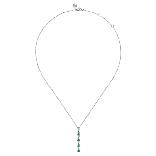 14K White Gold Diamond and Pear Emerald Vertical Bar Necklace