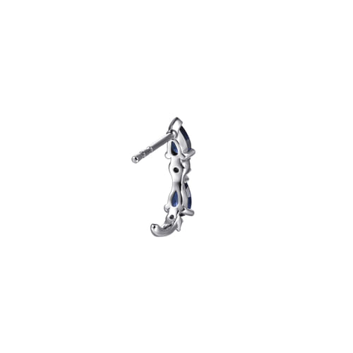 14K White Gold Diamond and Pear Sapphire J-Hoop Earrings