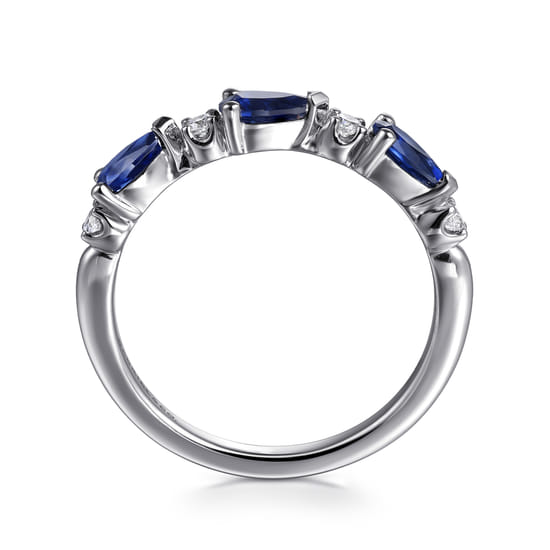 14K White Gold Diamond and Pear Sapphire Ladies Ring angle 2
