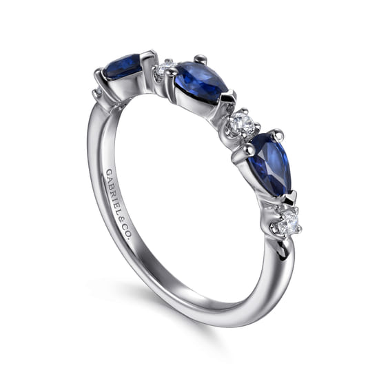 14K White Gold Diamond and Pear Sapphire Ladies Ring angle 3