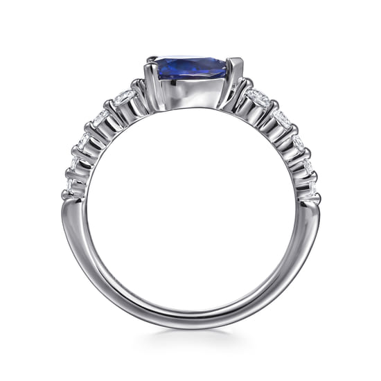 14K White Gold Diamond and Pear Sapphire Ring angle 2