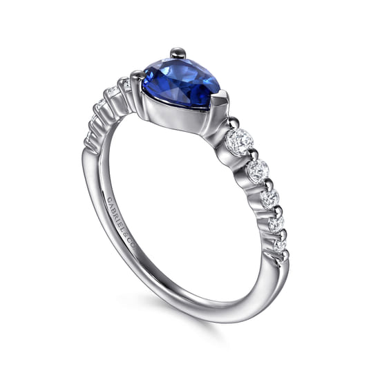 14K White Gold Diamond and Pear Sapphire Ring angle 3
