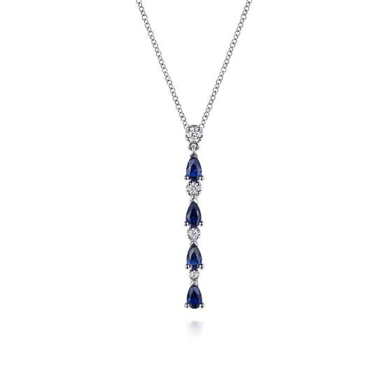 Gabriel - 14K White Gold Diamond and Pear Sapphire Vertical Bar Necklace