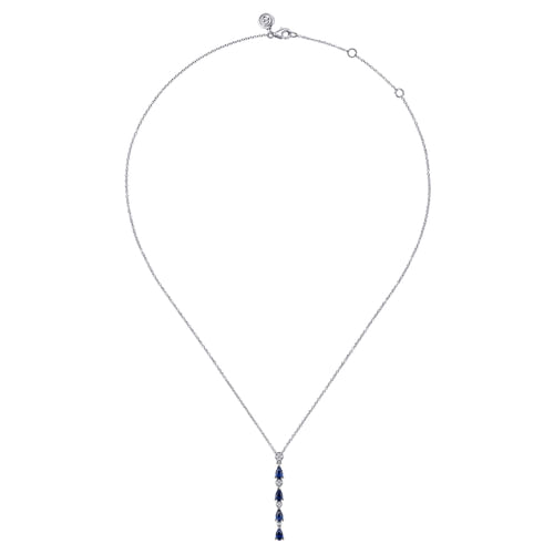 14K White Gold Diamond and Pear Sapphire Vertical Bar Necklace