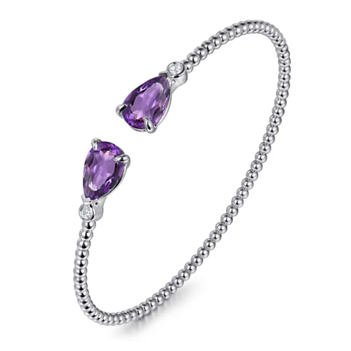 14K White Gold Diamond and Pear Shape Amethyst Bujukan Bangle