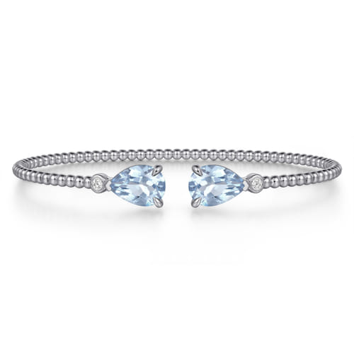 14K White Gold Diamond and Pear Shape Aquamarine Bujukan Bangle