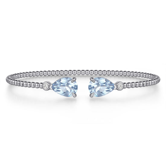 14K White Gold Diamond and Pear Shape Aquamarine Bujukan Bangle