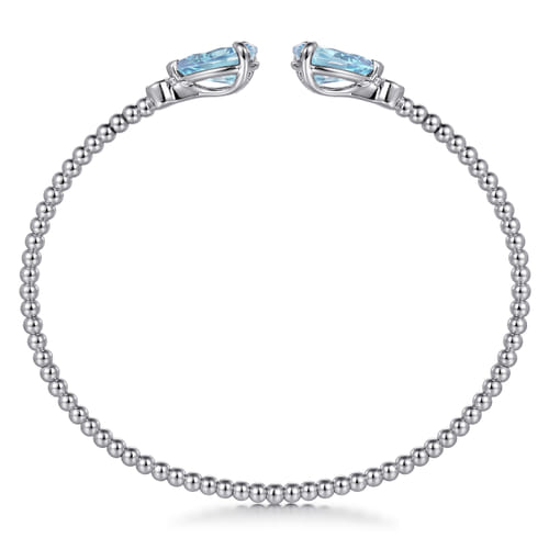 14K White Gold Diamond and Pear Shape Aquamarine Bujukan Bangle