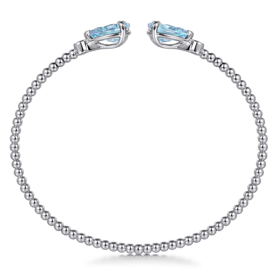 14K White Gold Diamond and Pear Shape Aquamarine Bujukan Bangle angle 3