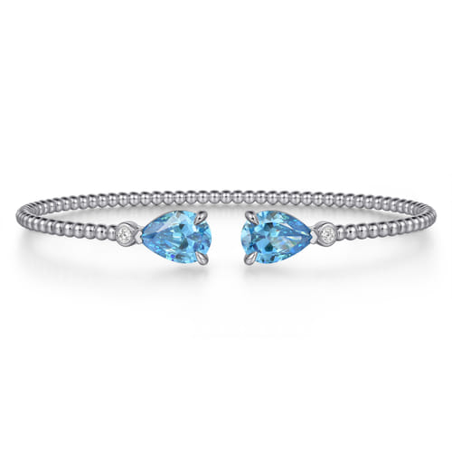14K White Gold Diamond and Pear Shape Blue Topaz Bujukan Bangle 14K White Gold Diamond and Pear Shape Blue Topaz Bujukan Bangle