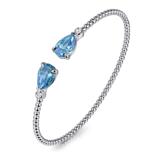 14K White Gold Diamond and Pear Shape Blue Topaz Bujukan Bangle 14K White Gold Diamond and Pear Shape Blue Topaz Bujukan Bangle
