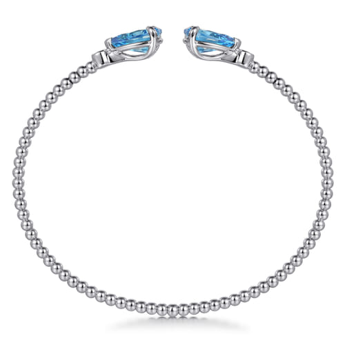 14K White Gold Diamond and Pear Shape Blue Topaz Bujukan Bangle 14K White Gold Diamond and Pear Shape Blue Topaz Bujukan Bangle