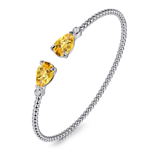 14K White Gold Diamond and Pear Shape Citrine Bujukan Bangle