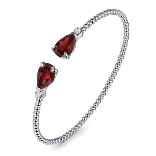 14K White Gold Diamond and Pear Shape Garnet Bujukan Bangle