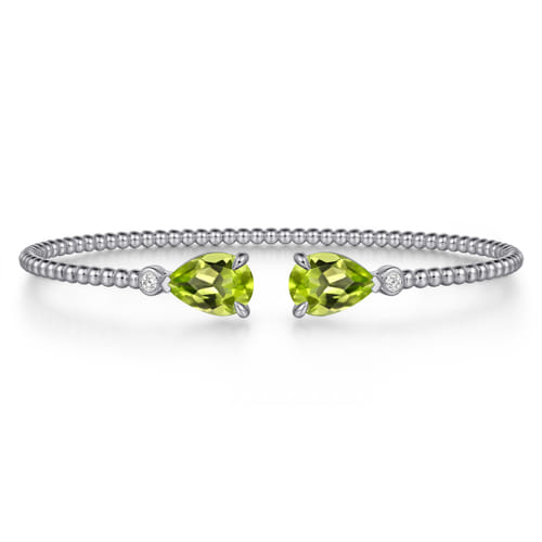 14K White Gold Diamond and Pear Shape Peridot Bujukan Bangle