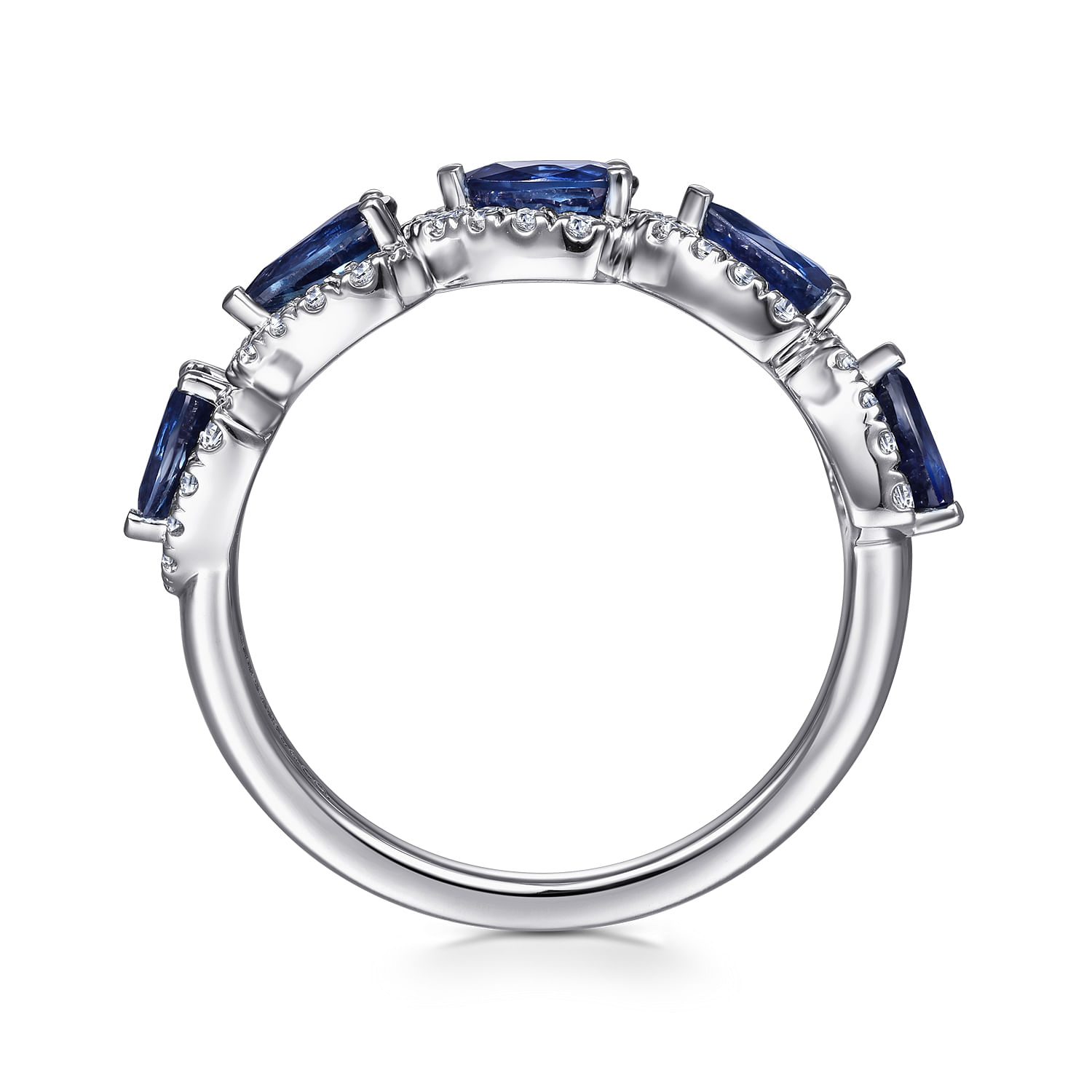 14K White Gold Diamond and Pear Shape Sapphire Station Ring