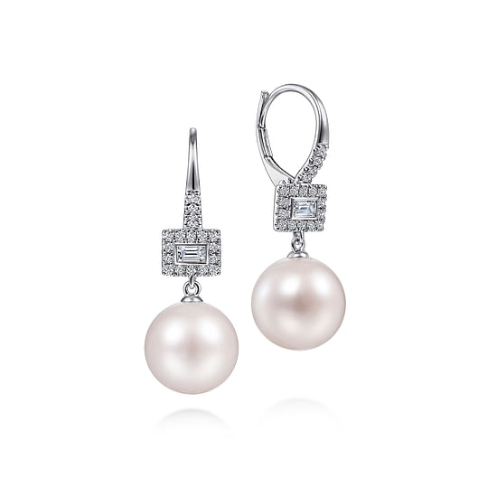 Gabriel - 14K White Gold Diamond and Pearl Drop Earrings