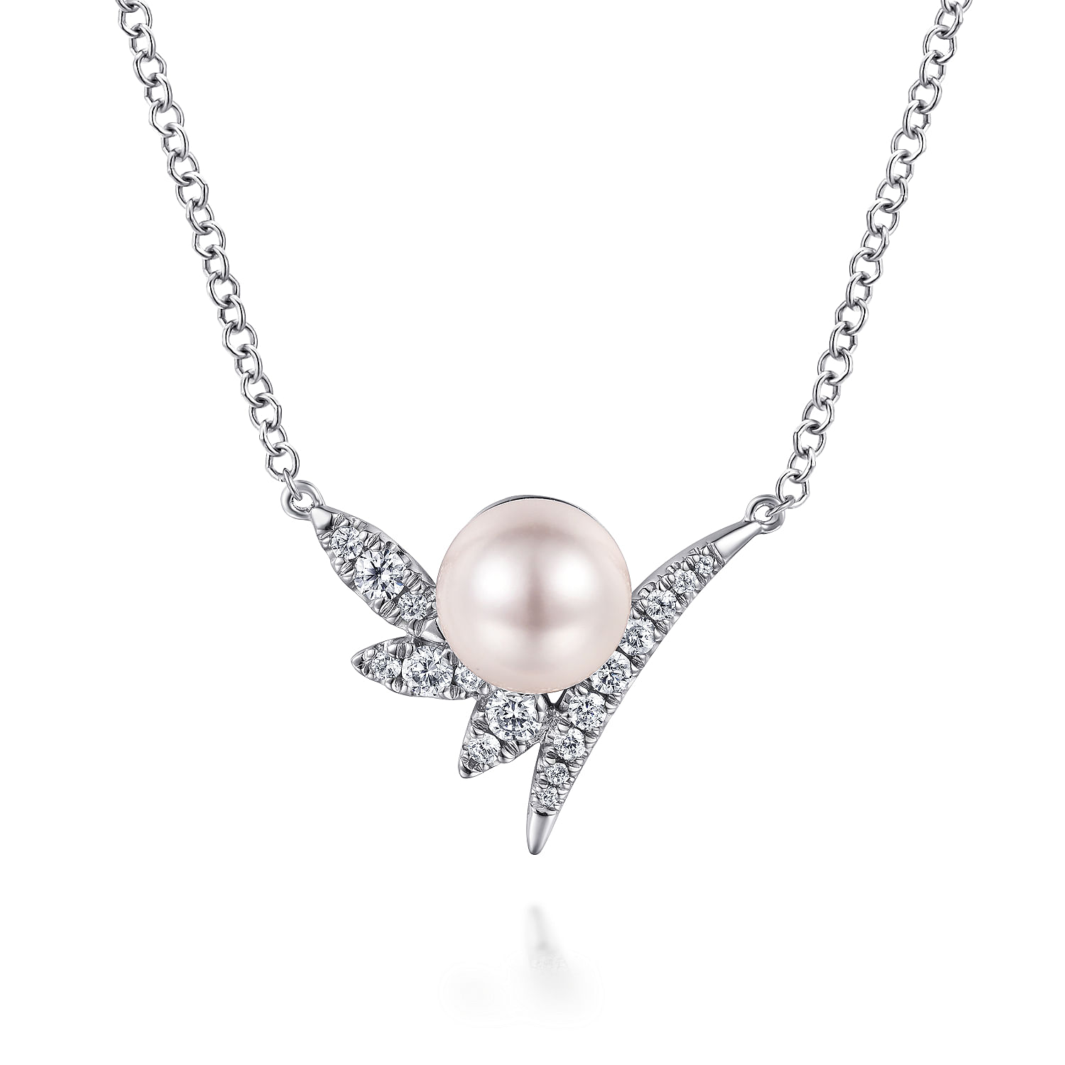 14K White Gold Diamond and Pearl Necklace