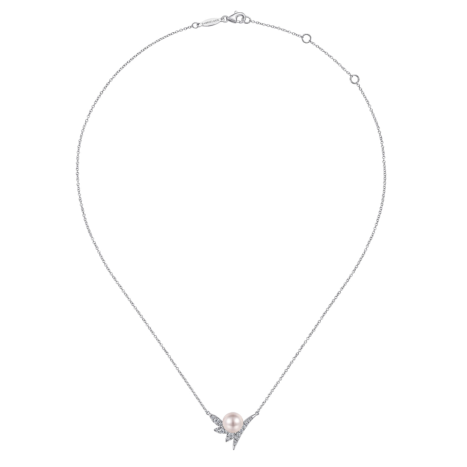 14K White Gold Diamond and Pearl Necklace