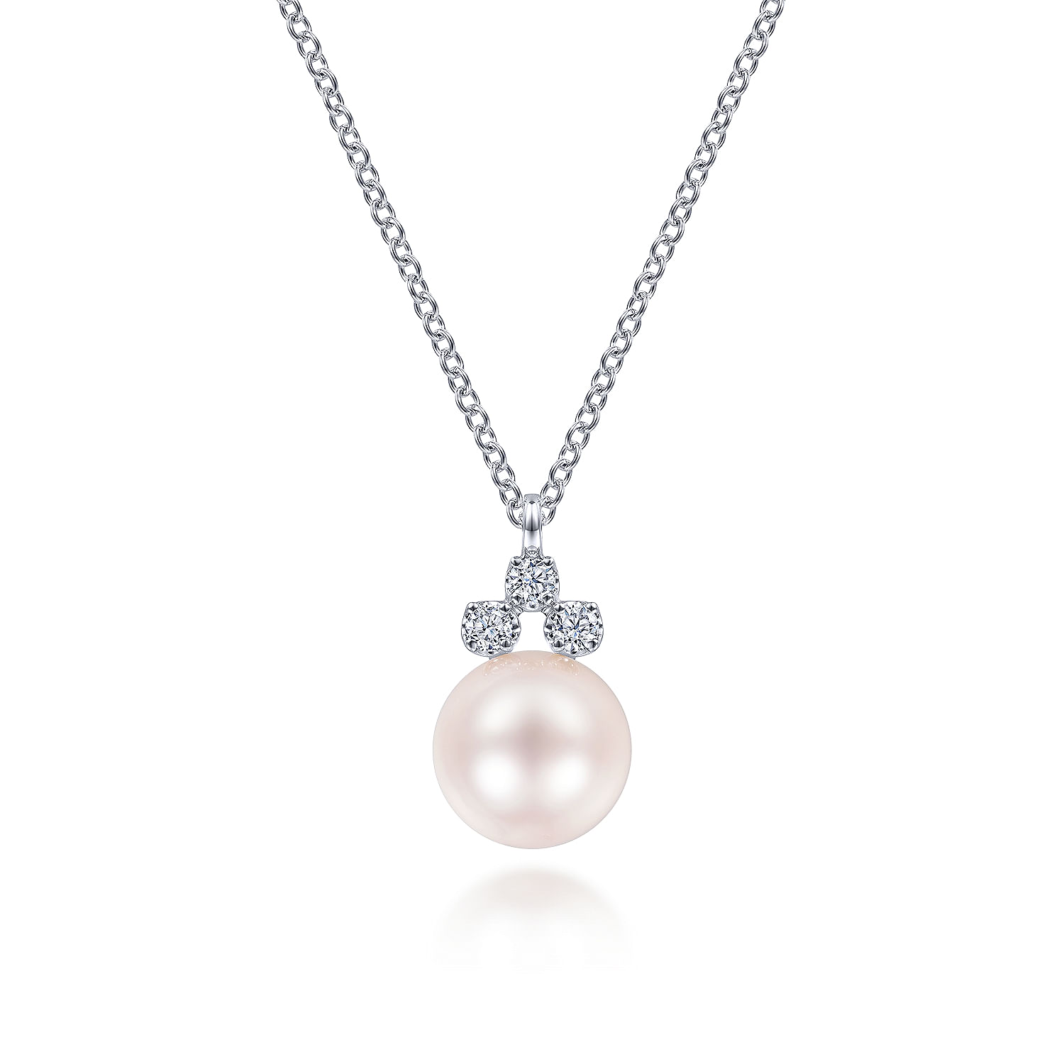14K White Gold Diamond and Pearl Pendant Necklace