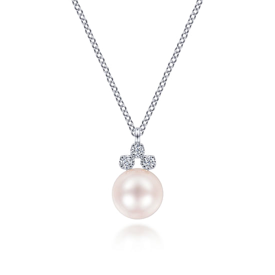 Gabriel - 14K White Gold Diamond and Pearl Pendant Necklace