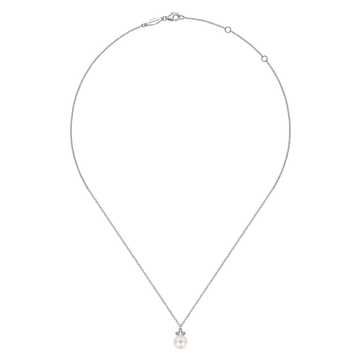 14K White Gold Diamond and Pearl Pendant Necklace