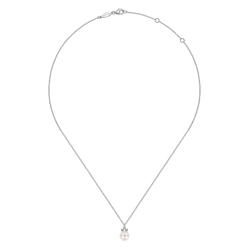 14K White Gold Diamond and Pearl Pendant Necklace