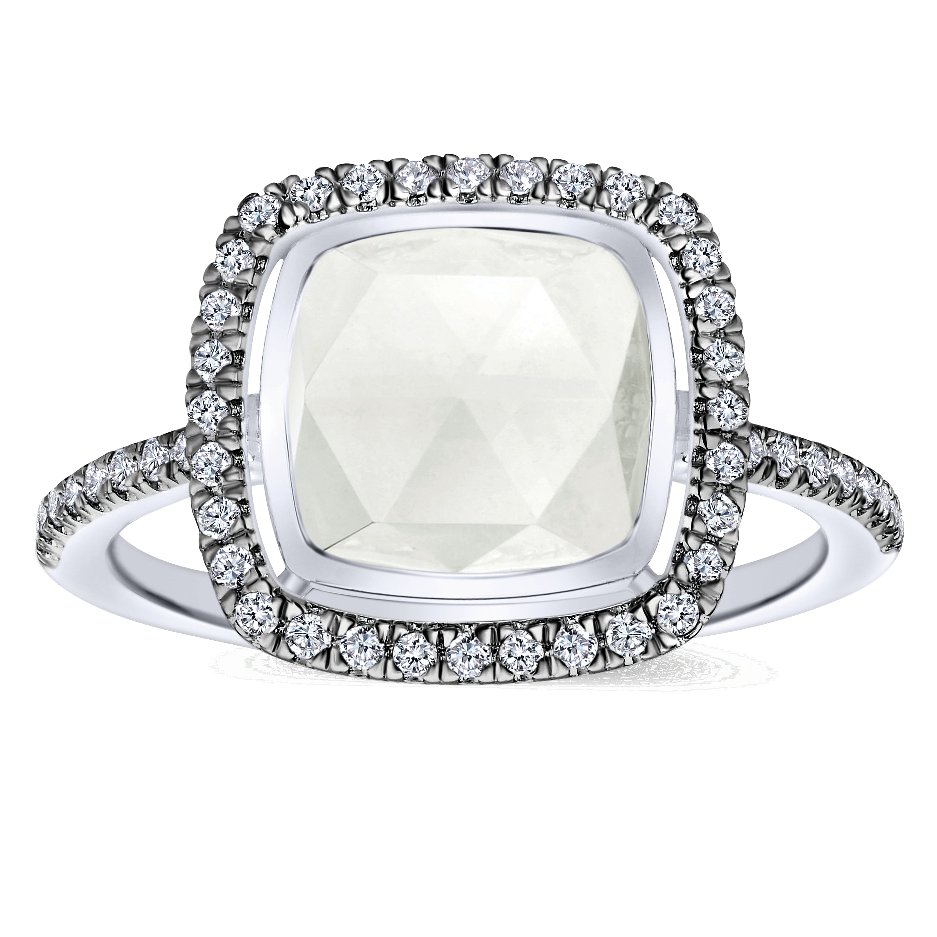 14K White Gold Diamond and Rock Crystal Fashion Ladies Ring