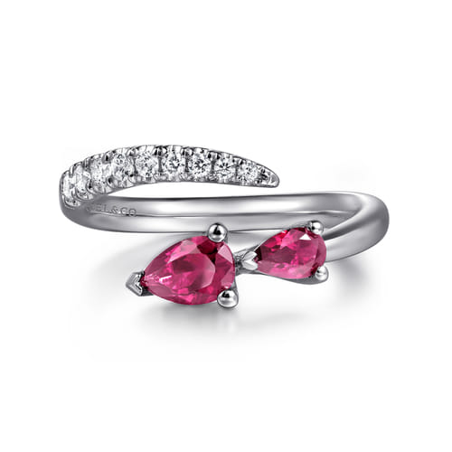14K White Gold Diamond and Ruby Bypass Ring 14K White Gold Diamond and Ruby Bypass Ring