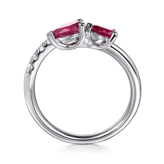 14K White Gold Diamond and Ruby Bypass Ring angle 2