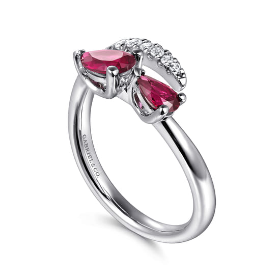 14K White Gold Diamond and Ruby Bypass Ring angle 3