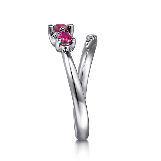 14K White Gold Diamond and Ruby Bypass Ring angle 4