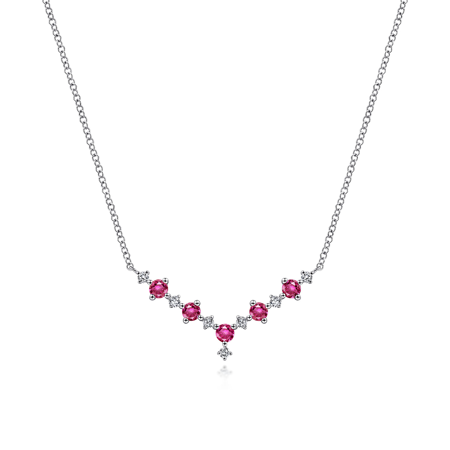 Gabriel - 14K White Gold Diamond and Ruby Curved Bar Necklace