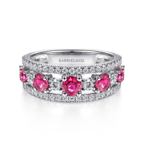 14K White Gold Diamond and Ruby Ladies Ring