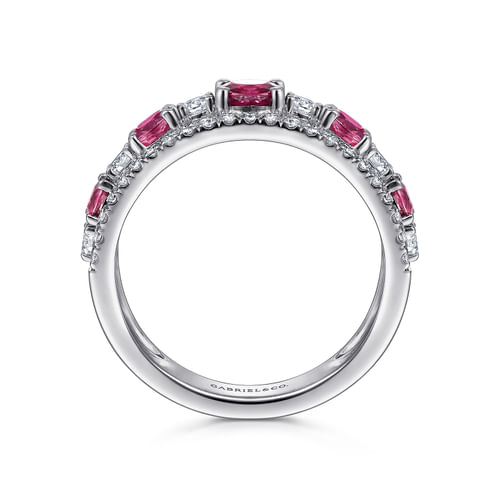 14K White Gold Diamond and Ruby Ladies Ring