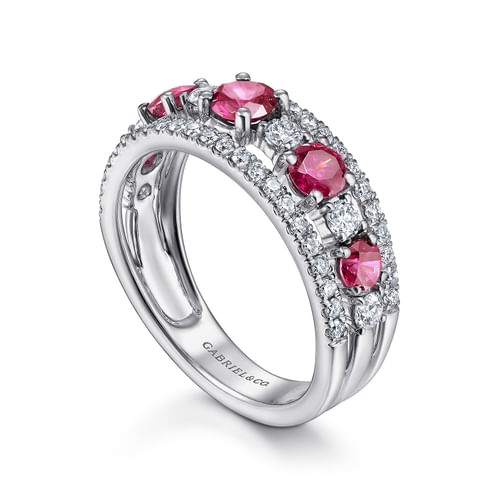14K White Gold Diamond and Ruby Ladies Ring