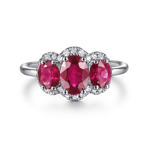 14K White Gold Diamond and Ruby Oval Halo Ring