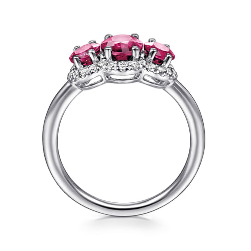 14K White Gold Diamond and Ruby Oval Halo Ring