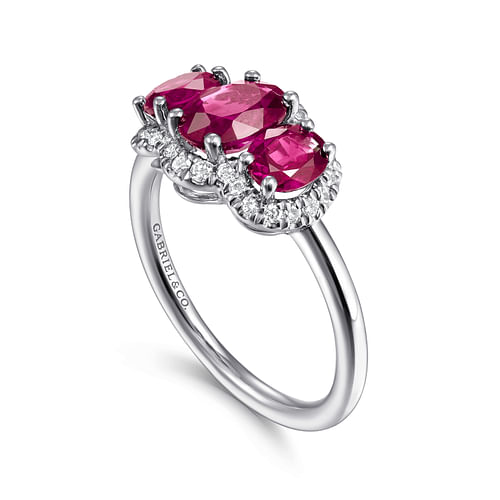 14K White Gold Diamond and Ruby Oval Halo Ring