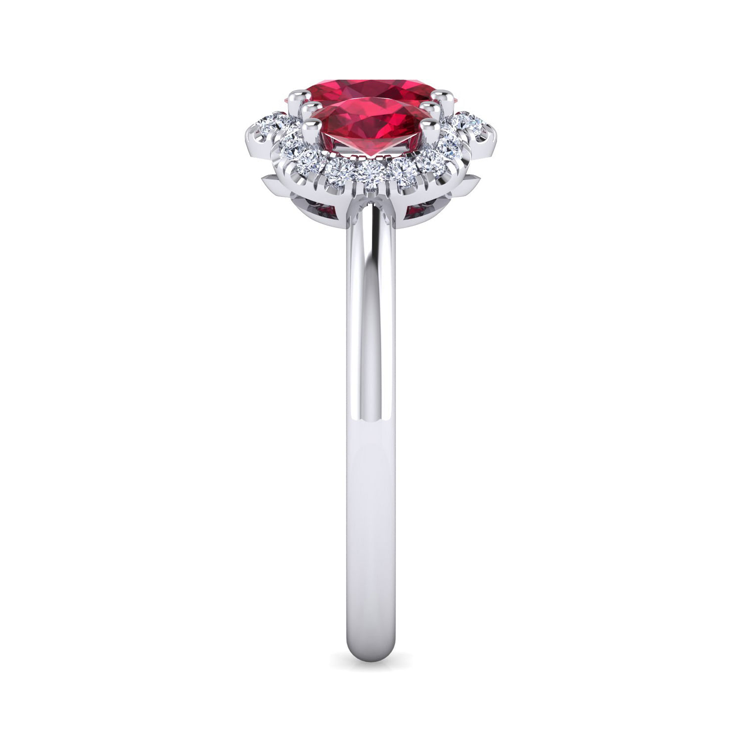 14K White Gold Diamond and Ruby Oval Halo Ring