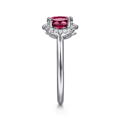 14K White Gold Diamond and Ruby Oval Halo Ring