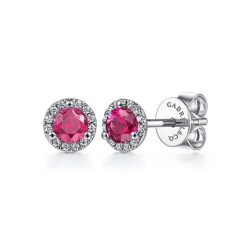 14K White Gold Diamond and Ruby Stud Earrings