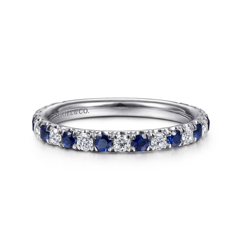 14K White Gold Diamond and Sapphire Anniversary Band