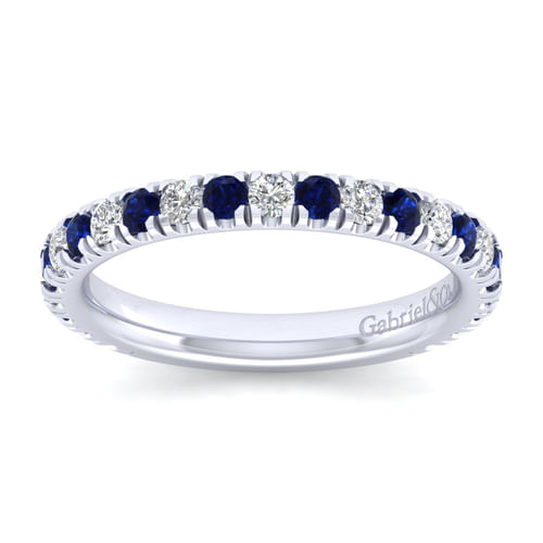 14K White Gold Diamond and Sapphire Anniversary Band