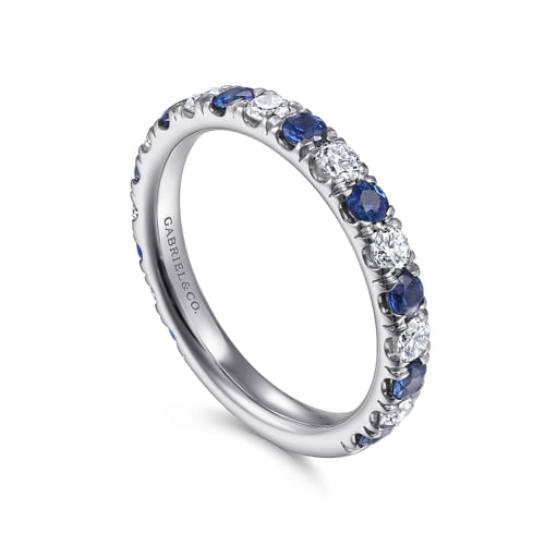 14K White Gold Diamond and Sapphire Anniversary Band