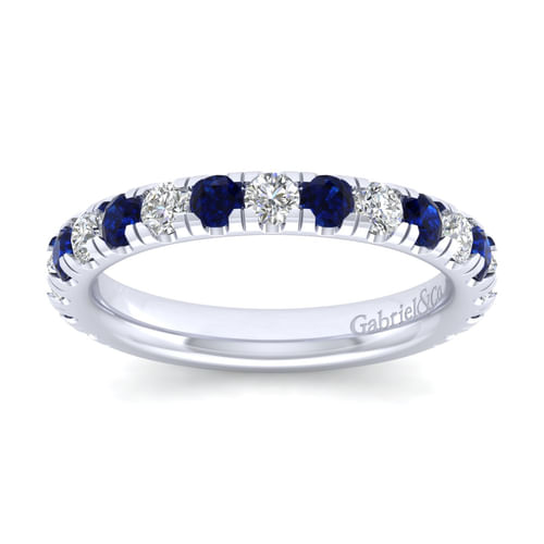 14K White Gold Diamond and Sapphire Anniversary Band