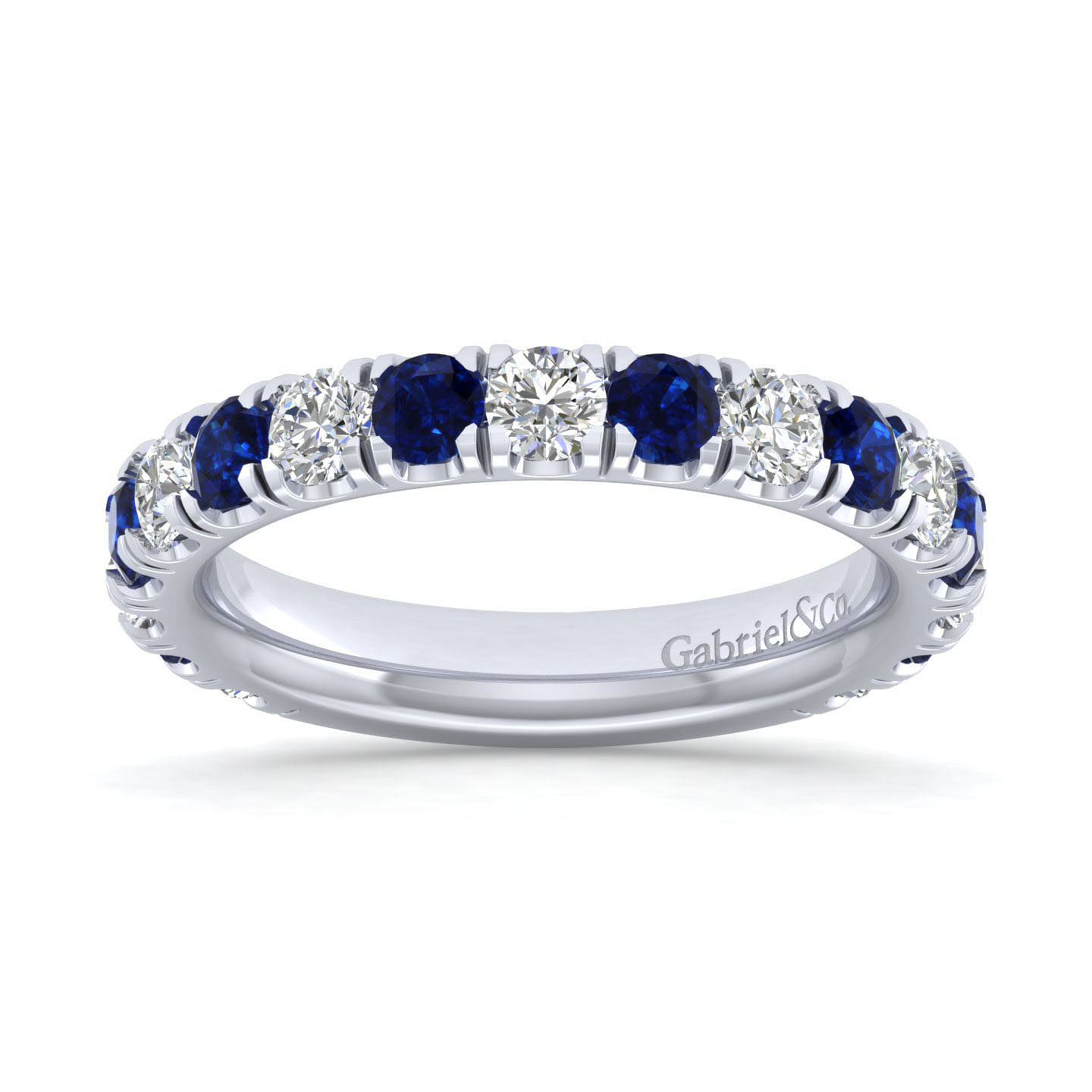 14K White Gold Diamond and Sapphire Anniversary Band