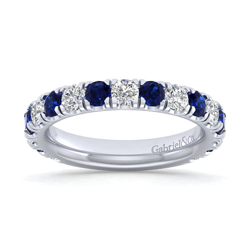 14K White Gold Diamond and Sapphire Anniversary Band